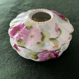 Antique Hair Receiver Hand Painted Porcelain Nippon Purple & Pink Flowers